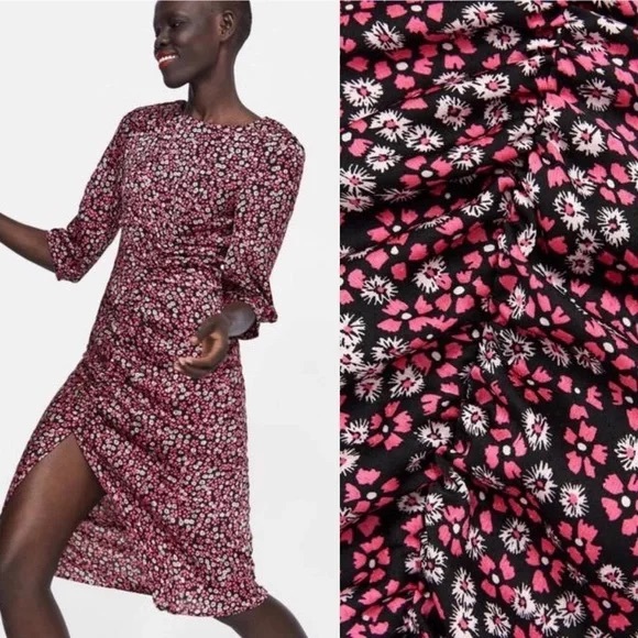ZARA - FLORAL PRINT RUCHED DRESS - Picture 2 of 12